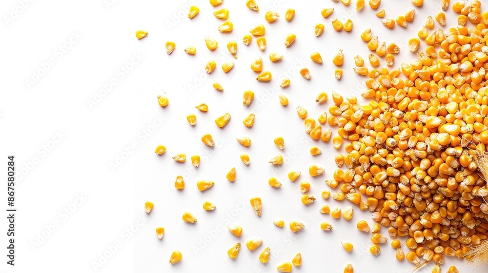 Poster yellow corn on white background with clipping path and text space