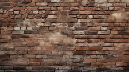 Obraz premium A vintage brick wall showcases a weathered texture and various shades of brick, capturing the essence of age and history embedded in each brick's unique characteristics.