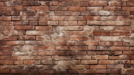 A rustic red-weathered brick wall exudes an aged charm and historic feel, its texture and varied brick shades capturing the passage of time and architectural beauty.