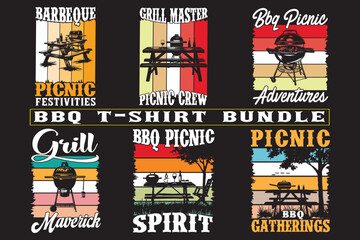 Barbeque t shirt design, High quality vector, Barbeque family, picnic party, grill master t shirt bundle, print on demand 