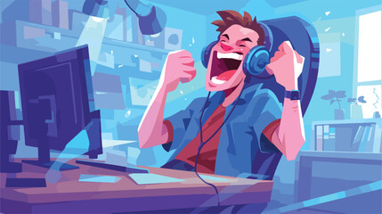 Caucasian man playing a video game. Excited young man