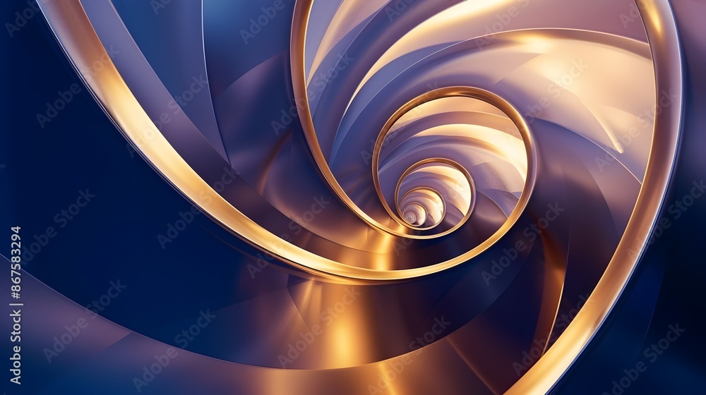 Poster captivating golden spiral abstract with dimensional curves and waves