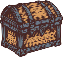 Illustration of a closed wooden chest. Vector.
