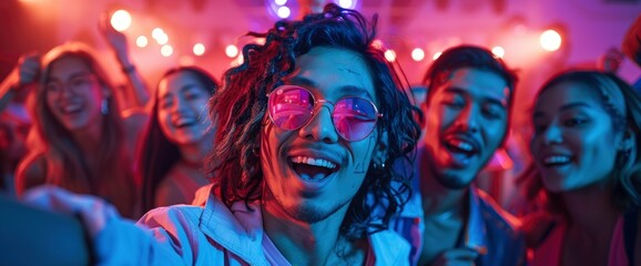 Obraz premium Group Of Young, Diverse Millennial Asian Friends And Lgbtqia People Dancing Together