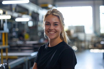 Portrait of a beautiful young woman smiling at camera in a gym
