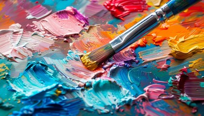 Obraz premium Paintbrush in a Palette of Vibrant Colors