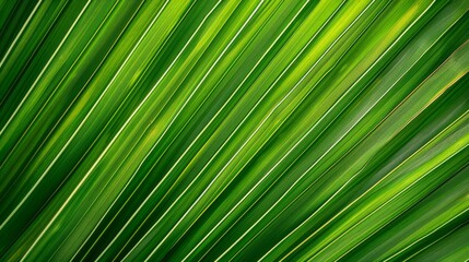 A crisp and detailed photograph of lush green palm foliage basking in natural daylight, showcasing fresh, elongated leaves with an inviting natural beauty.