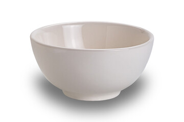 High angle view of empty white ceramic bowl isolated on white background with clipping path.