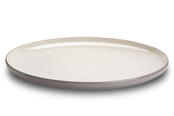 Single empty brown ceramic plate with dark brown edge isolated on white background with clipping path.