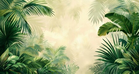 Lush Green Tropical Leaf Background With Watercolor Texture