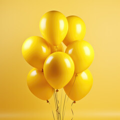 generated illustration bunch of yellow color balloons against yellow background