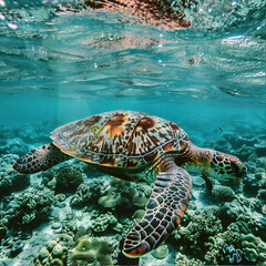 Fototapeta premium Tranquil Depths Majestic Ancient Sea Turtle Wallpaper
