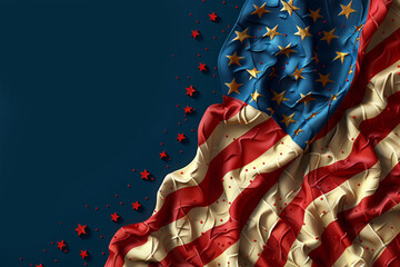 Fototapeta premium Artistic representation of the American flag with a creative design. Dark background enhances the stars and stripes effect.