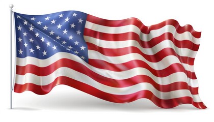 Obraz premium Waving American flag showcasing red and white stripes with blue field and white stars, symbolizing patriotism and national pride.