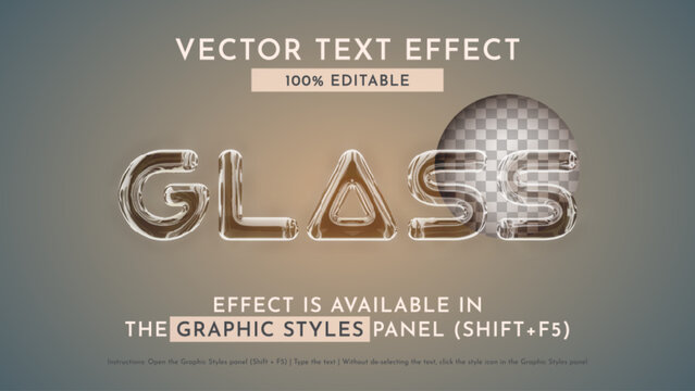 Glass Editable Text Effect, Graphic Style. Vector Mockup and Template. Slogan and Brand Company.