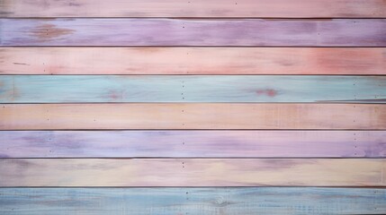 Naklejka premium This image displays rustic wooden planks in a horizontal order, colored in pastel shades. These serene colors provide a calm and harmonious backdrop, suitable for many uses.