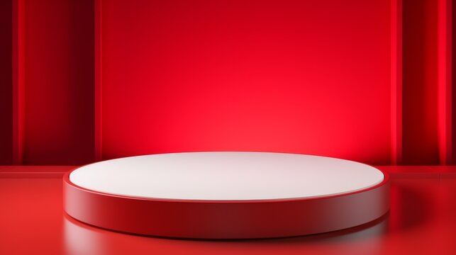 A red platform with a white top is set against a red background. The combination of red and white creates a striking visual contrast, emphasizing the platform's prominence.