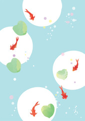 青の爽やかな水彩風金魚　夏　水
