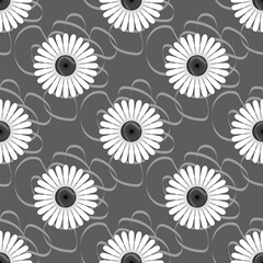 Fototapeta premium Seamless background with daisy flowers on black. Vector illustration.
