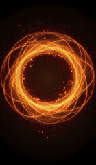 A ring of orange neon energy waves on a dark background with magical sparks
