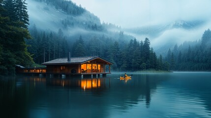 Naklejka premium a person in a kayak on a body of water