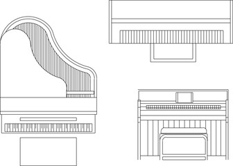 Vector silhouette illustration sketch of a detailed design of a piano seen from above © achmad