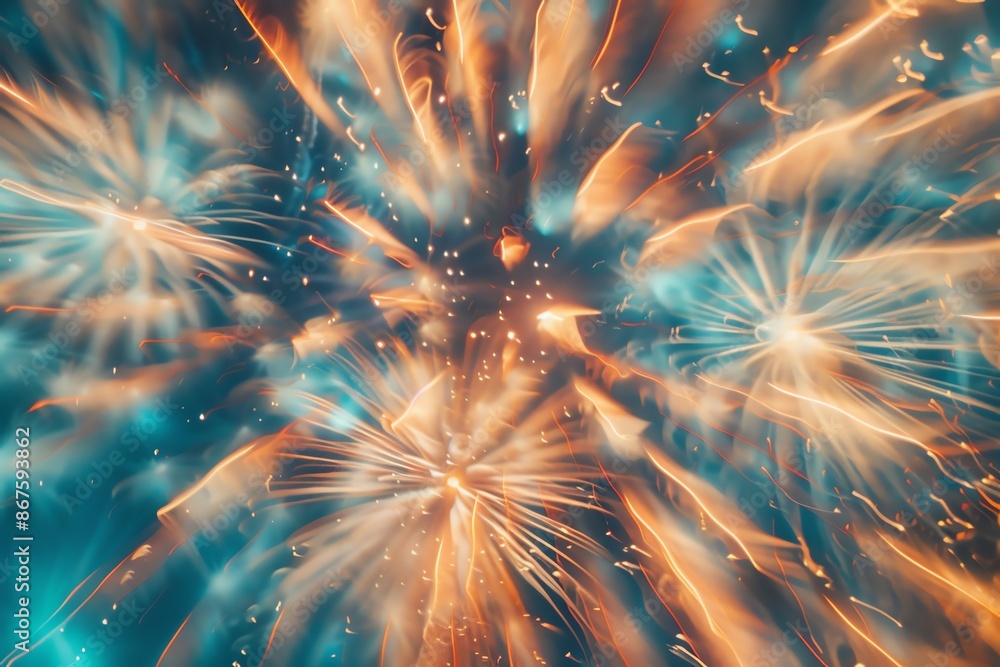 Aufkleber abstract festive background of colorful fireworks exploding in the night sky.