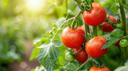 Ripe Tomatoes on the Vine at Sunset