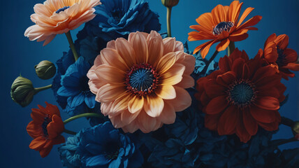 Mixed colorful flowers background. Vibrant colors of mixed flowers backdrop