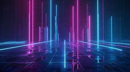 Fototapeta premium Neon lines grid