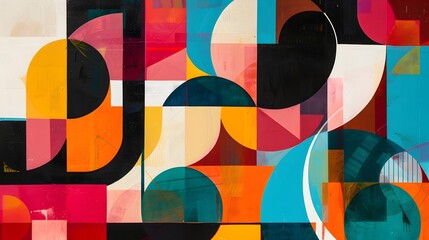 Vibrant Geometric Abstract Art Composition with Striking Color Blocks and Overlapping Shapes