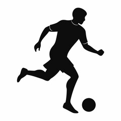 Soccer Player Dribbling Silhouette Vector.