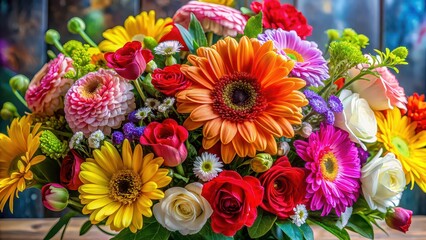 Vibrant bouquet of assorted flowers, Floral arrangement, blooming, colorful, fresh, beautiful, nature, spring, garden, celebration