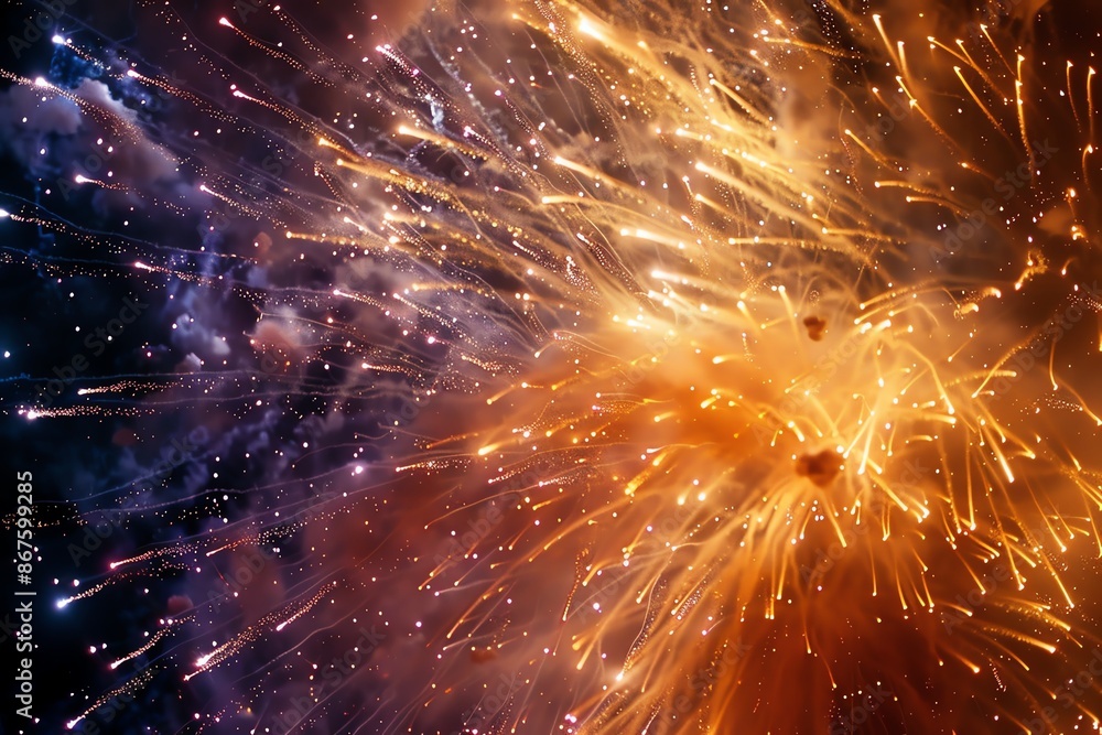 Poster a vibrant display of fireworks explodes in the night sky, creating a dazzling spectacle of color and
