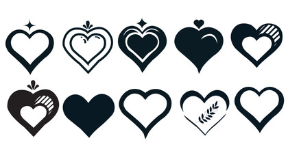 Set of  black heart silhouette icon, Love icons vector image, eps 10.