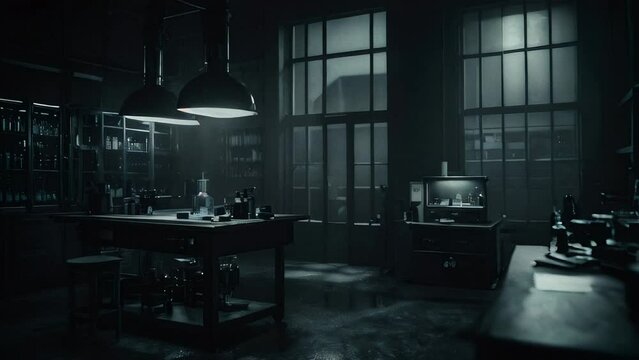 Sinister Science Metal Table and Glass Vessels in Forbidden Lab