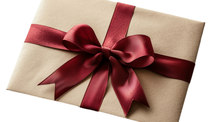 A beautiful wrapped present with a red ribbon. , isolate on white background