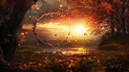 Naklejka premium autumnal equinox background concept. copy space
