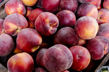 Group of Ripe Peaches Background.