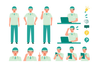 Working man. Concept for Problem Solving. Man cartoon character head collection set. People face profiles avatars and icons. Close up image of Problem Solving man.