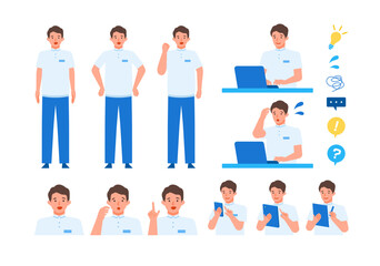 Working man. Concept for Problem Solving. Man cartoon character head collection set. People face profiles avatars and icons. Close up image of Problem Solving man.