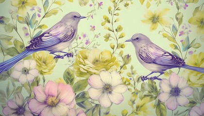 watercolor sketch for print for fabric art card in vintage style; decoration with bird and flower