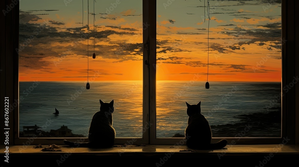 Canvas Prints Two cats silhouetted against the sunset