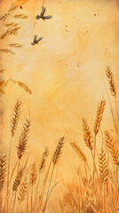 Golden wheat field illustration poster background