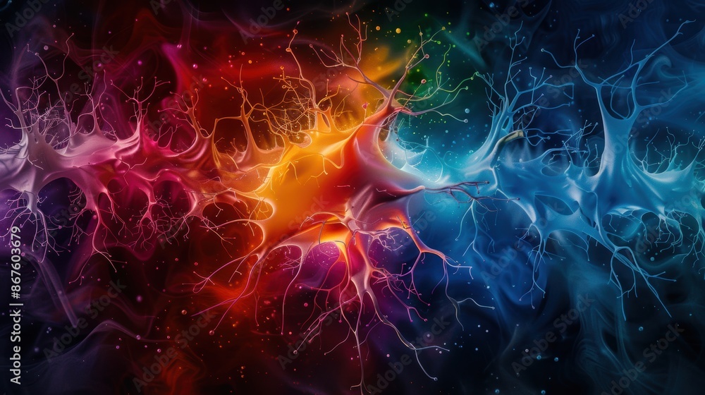 Poster vivid abstract art with vibrant colors and intricate patterns, evoking a sense of dynamic energy and