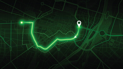 neon GPS road map of Altstadt with the arrow that moves to the point of destination