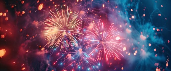 Fototapeta premium Fireworks Celebrating An American National Day Anniversary Party At Night