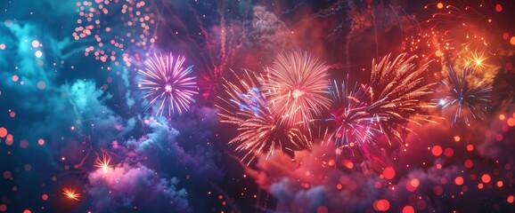 Fototapeta premium Fireworks Celebrating The Anniversary And Happy New Year 2025 Or The 4Th Of July Holiday Festival