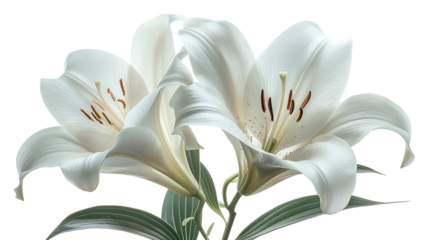 White lilies are a symbol of purity and innocence. They are often used in weddings and other special occasions. isolate on white background