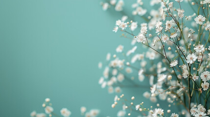 White Flowers on Blue Background